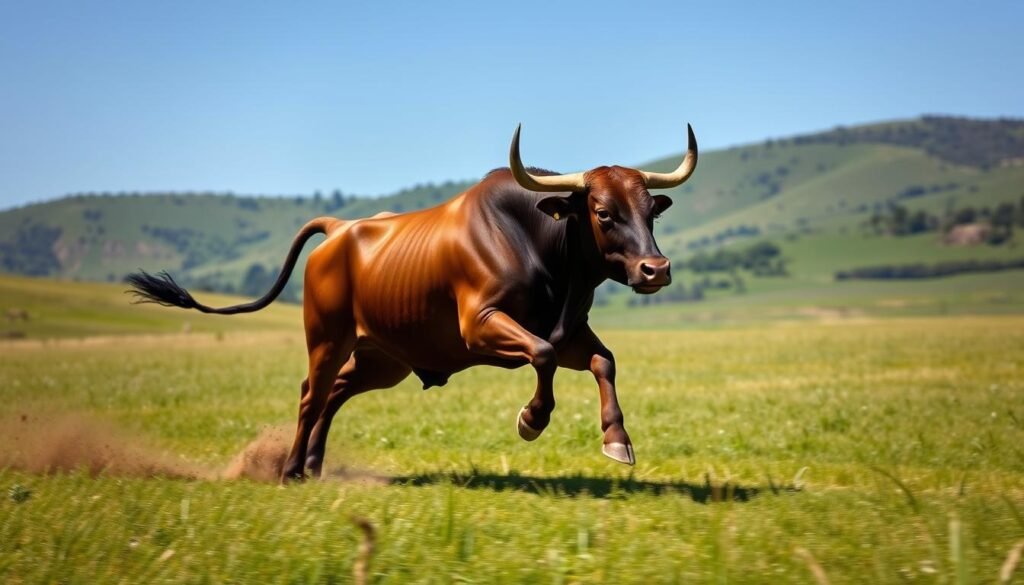 bull running on field